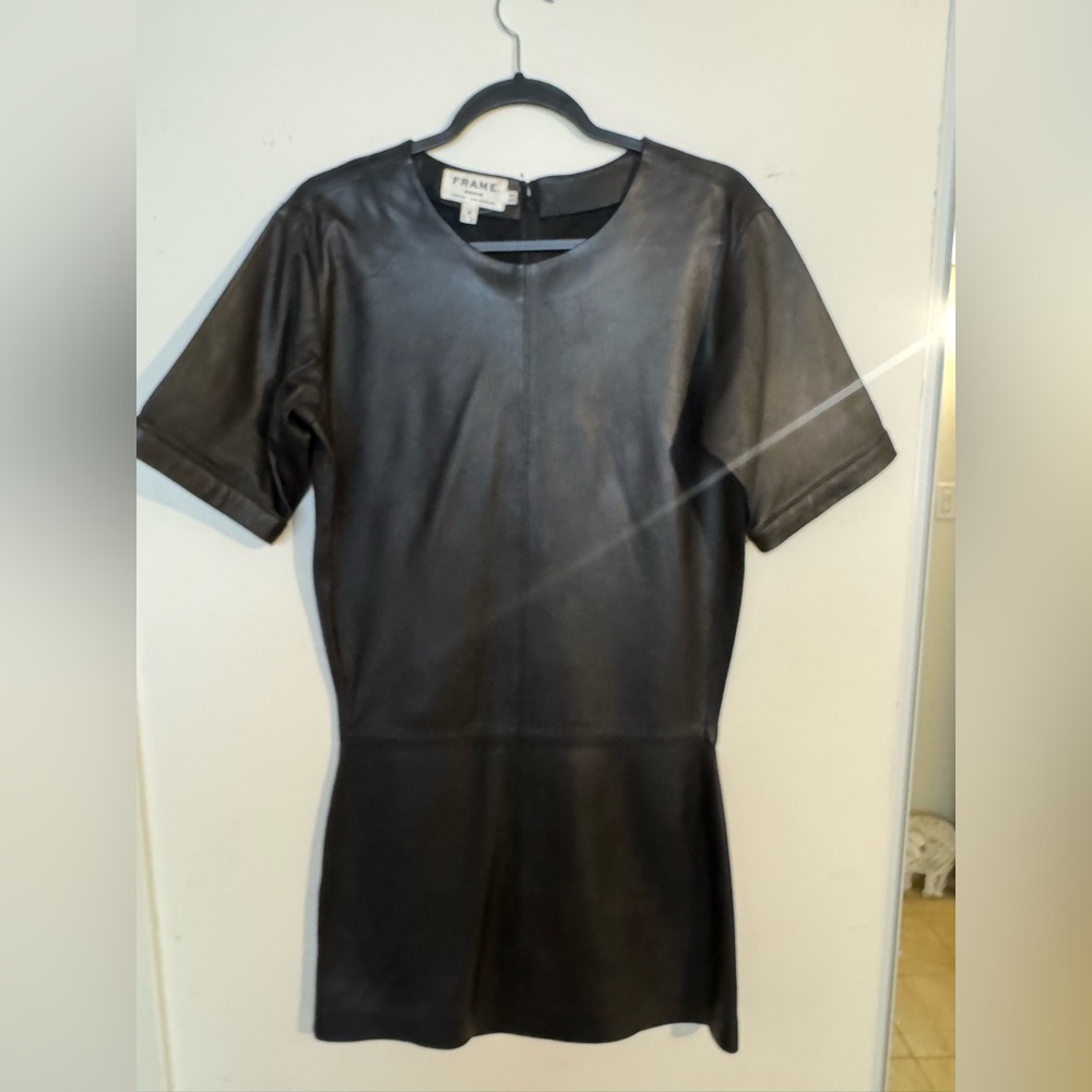 Black leather mini dress